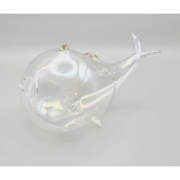 Silvestri Handcrafted Iridescent Blown Glass Whale Ornament with Flaw - Picture 1 of 13